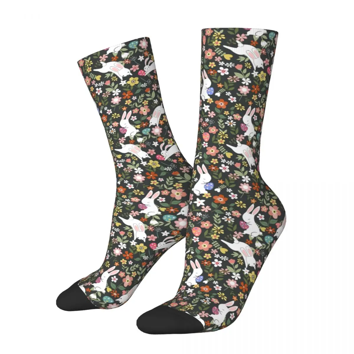 Easter Floral Print Socks White Bunnies Funny Stockings Female Warm Soft Outdoor Socks Autumn Printed Non Skid Socks