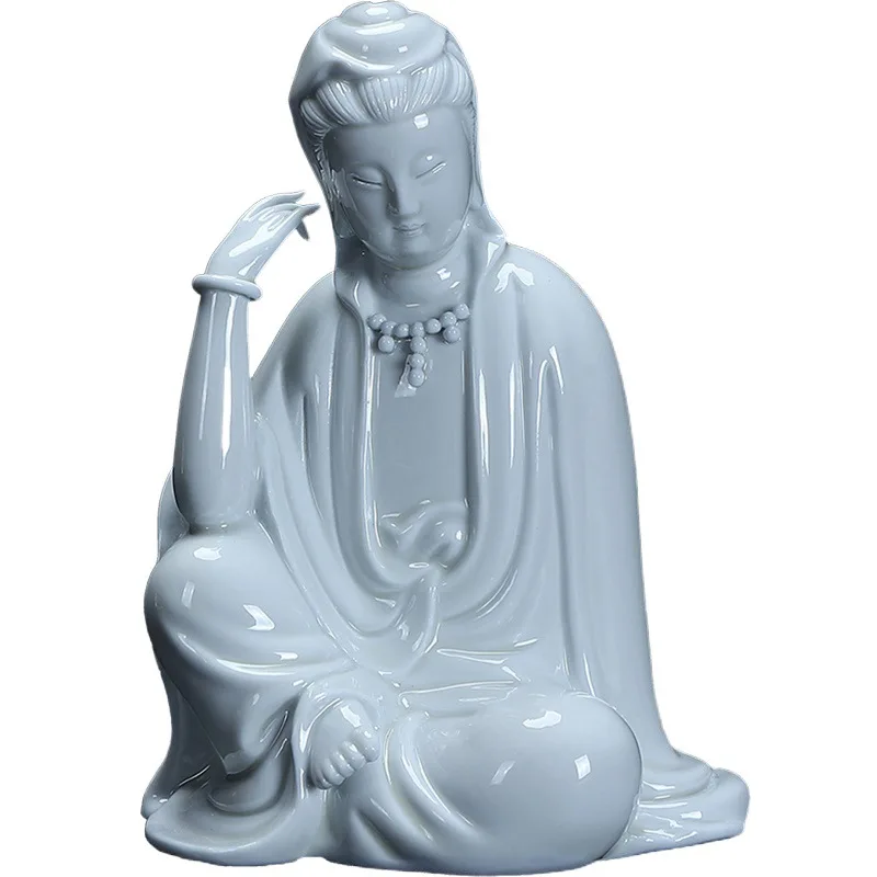 

PYH antique porcelain Guanyin Dehua ceramics sitting cross-legged small Buddha statue white porcelain small free
