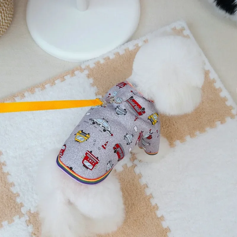 Cute Small Car Printed Hoodie Dog Clothes Christmas Puppy Coat Warm Clothes WinterJackets Teddy Casual Clothes Pet Supplies