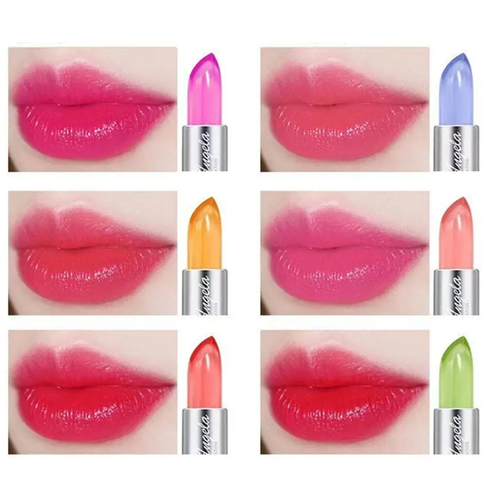 6 สี Aloe Vera เปลี่ยนสี Lip Balm Jelly Magic เปลี่ยนสีลิปสติก Girl Moisturizing Nourishing Lasting Lip Care สําหรับสาว