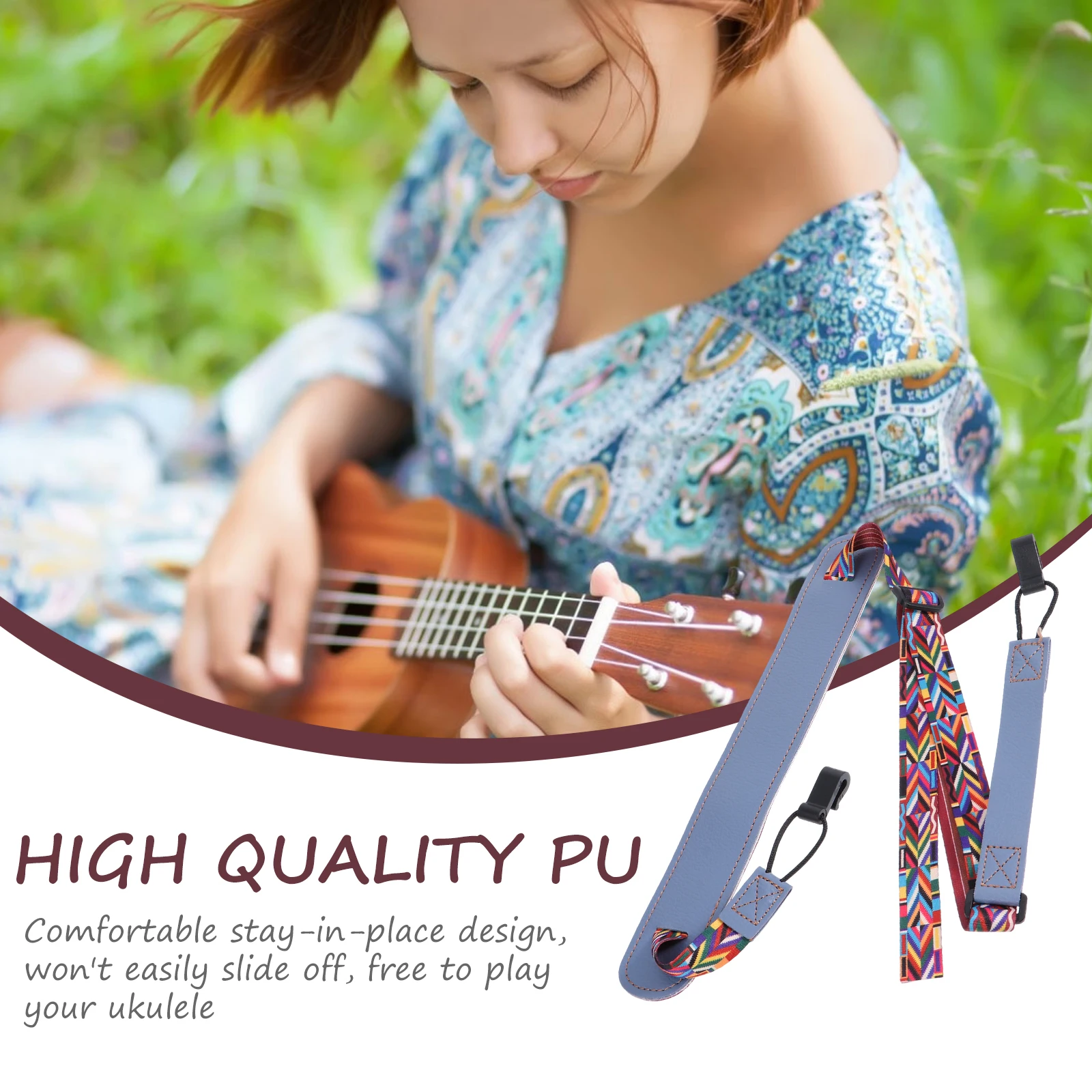 

Ukulele Strap No Drill Adjustable PU Shoulder Belts Adult Size Fits Various Ukuleles Guitar Accessories