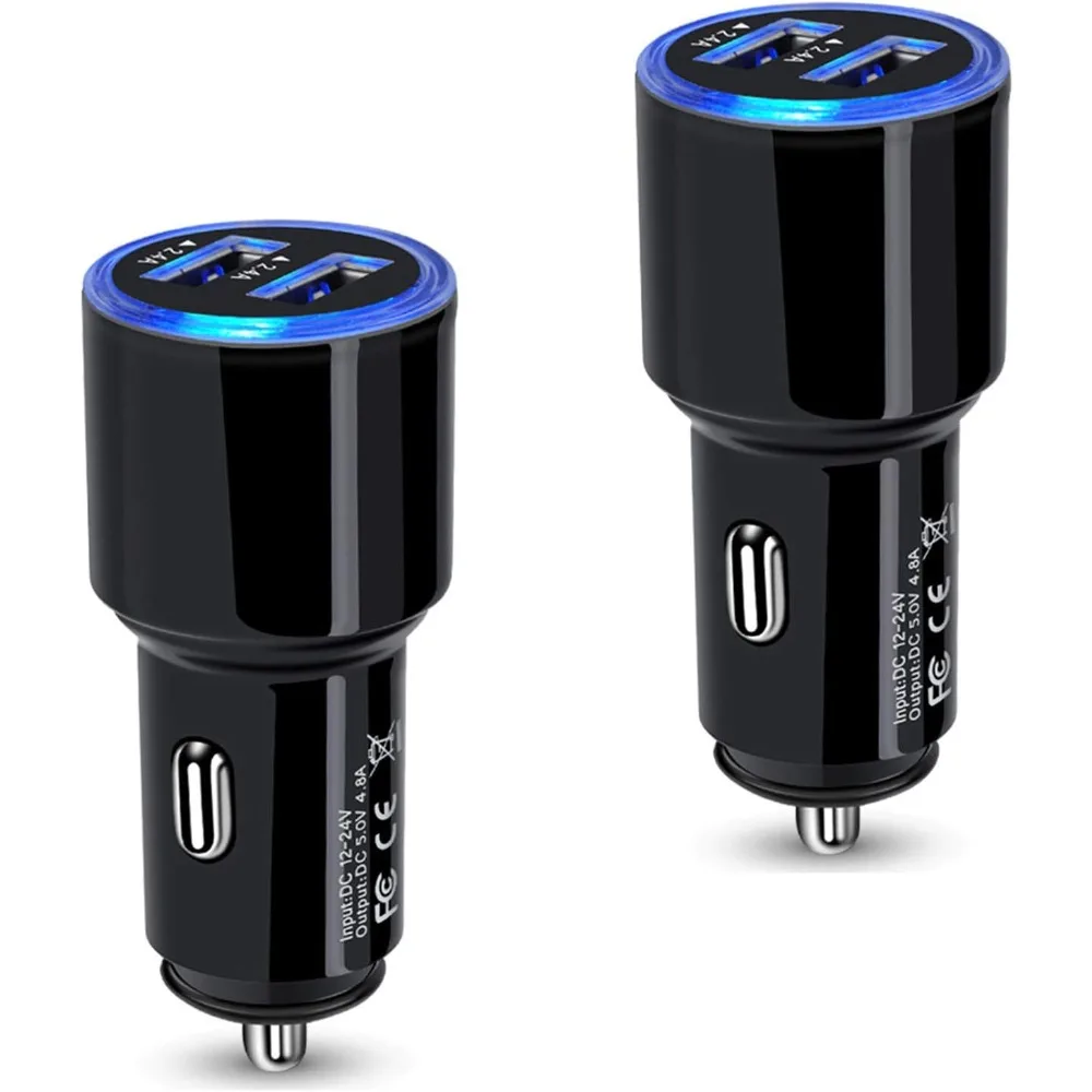 شاحن سيارة USB، 2 حزمة 4.8A شحن سريع ثنائي المنفذ USB ولاعة السجائر محول آيفون 15 14 13 12 11 Pro Max SE XR X 8 7 #1