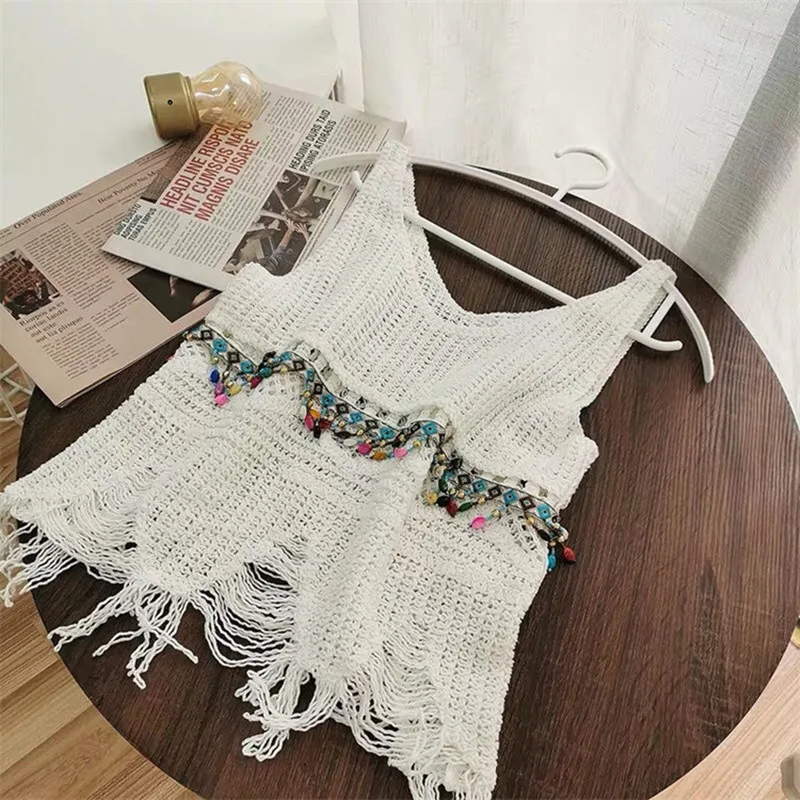 Sweater Vest Embroidered Tank Top Hollow Hook Flower Women\'s Sleeveless Personalized Outerwear Versatile Short Sleeve Knit