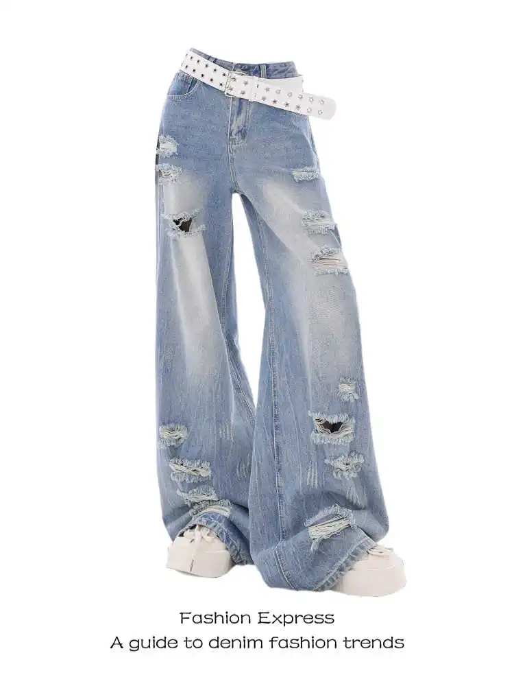 

Women's Baggy Ripped Jeans Harajuku Vintage Y2k Japanese 2000s Style Wide Leg Denim Trousers Oversize Hip Hop Jean Pants Clothes