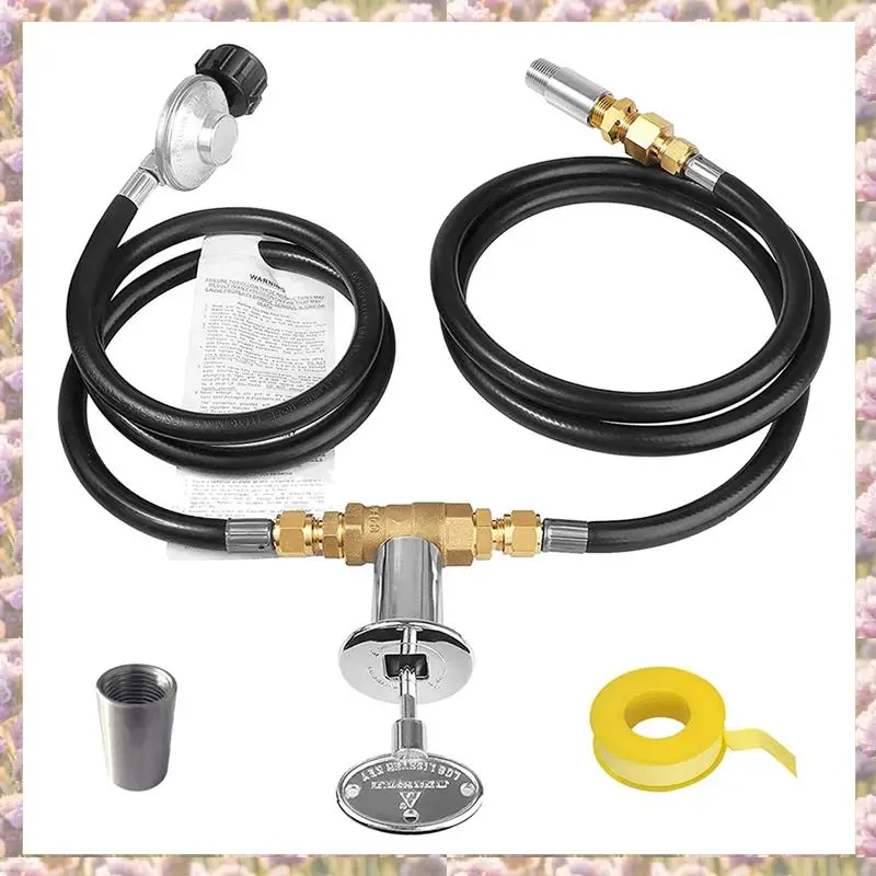 1Set Burner Connection Kit Adjustable Pressure Regulator Hose Plastic+Metal Replacement With 1/2In Control Valve Key Set