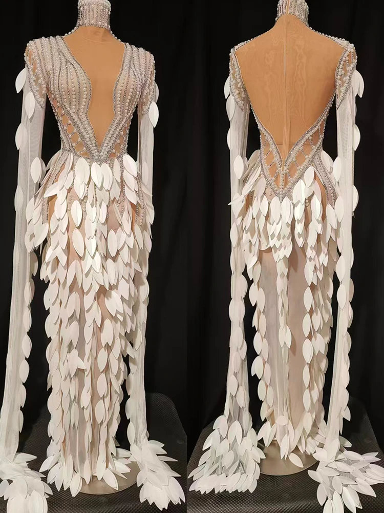 

Блестящие стразы, жемчужно-белые пластиковые перья, юбка со шлейфом и разрезом, сексуальное прозрачное платье для фотосессии на день рождения