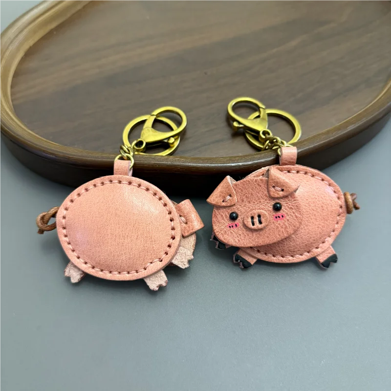Adorable Genuine Leather Pig Bag Charm Keychain Charming Mini Figure For Daily Joy Perfect Backpack Purse bag pendants