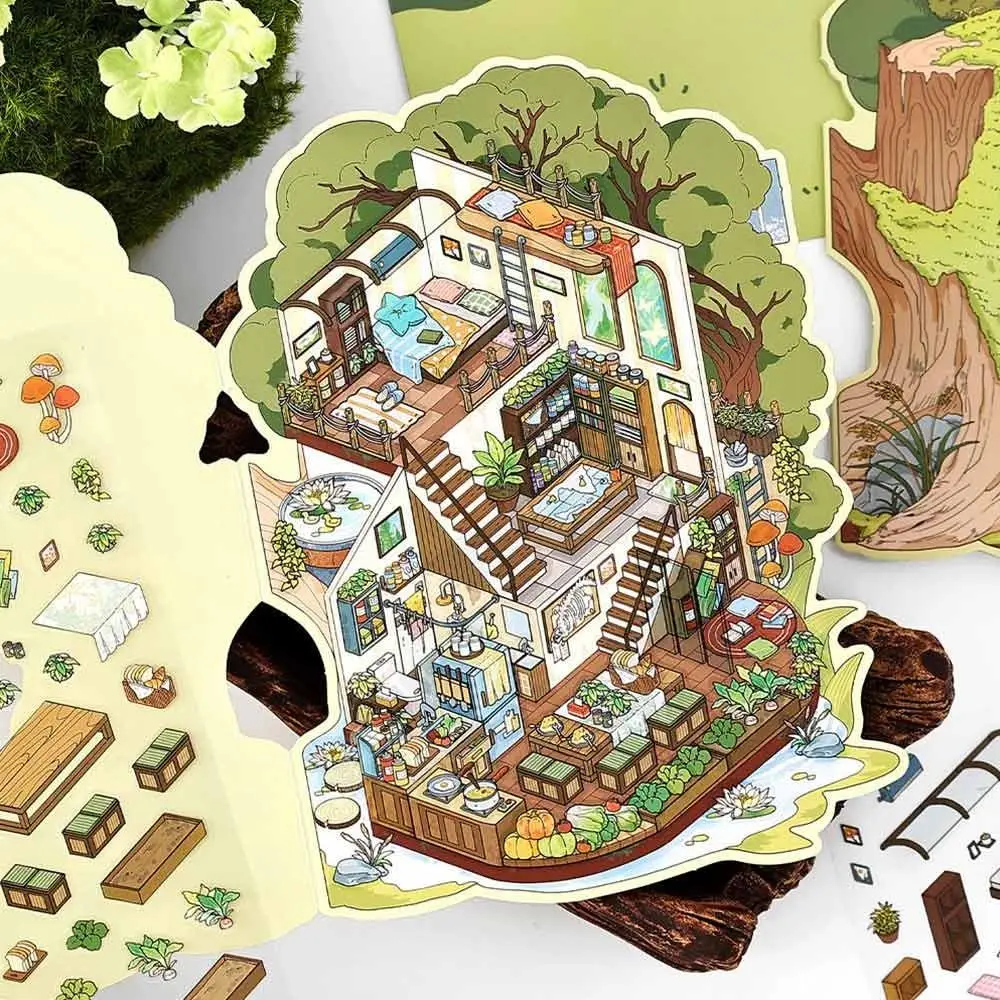 My Cabin Series 7.0 مجموعة ملصقات مصغرة ملصق PET ورق قصاصات المواد ملصقات المناظر الطبيعية الكرتون