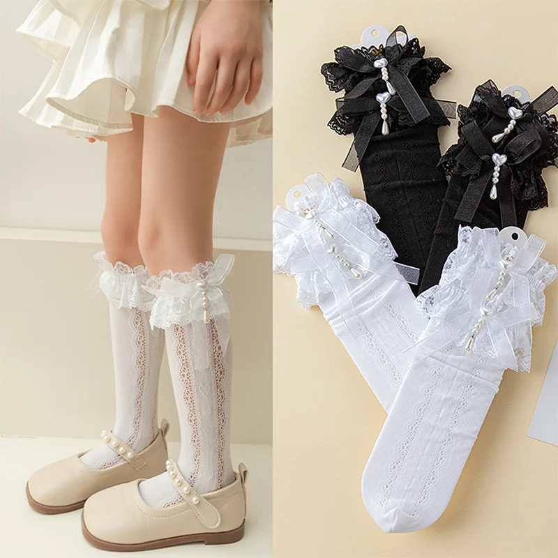 Autumn Baby Girls Knee High Socks Long Kids Soft Cotton Lace Stuff Princess Sock Ruffle Mesh Cute Girl Socks 3-12 Years