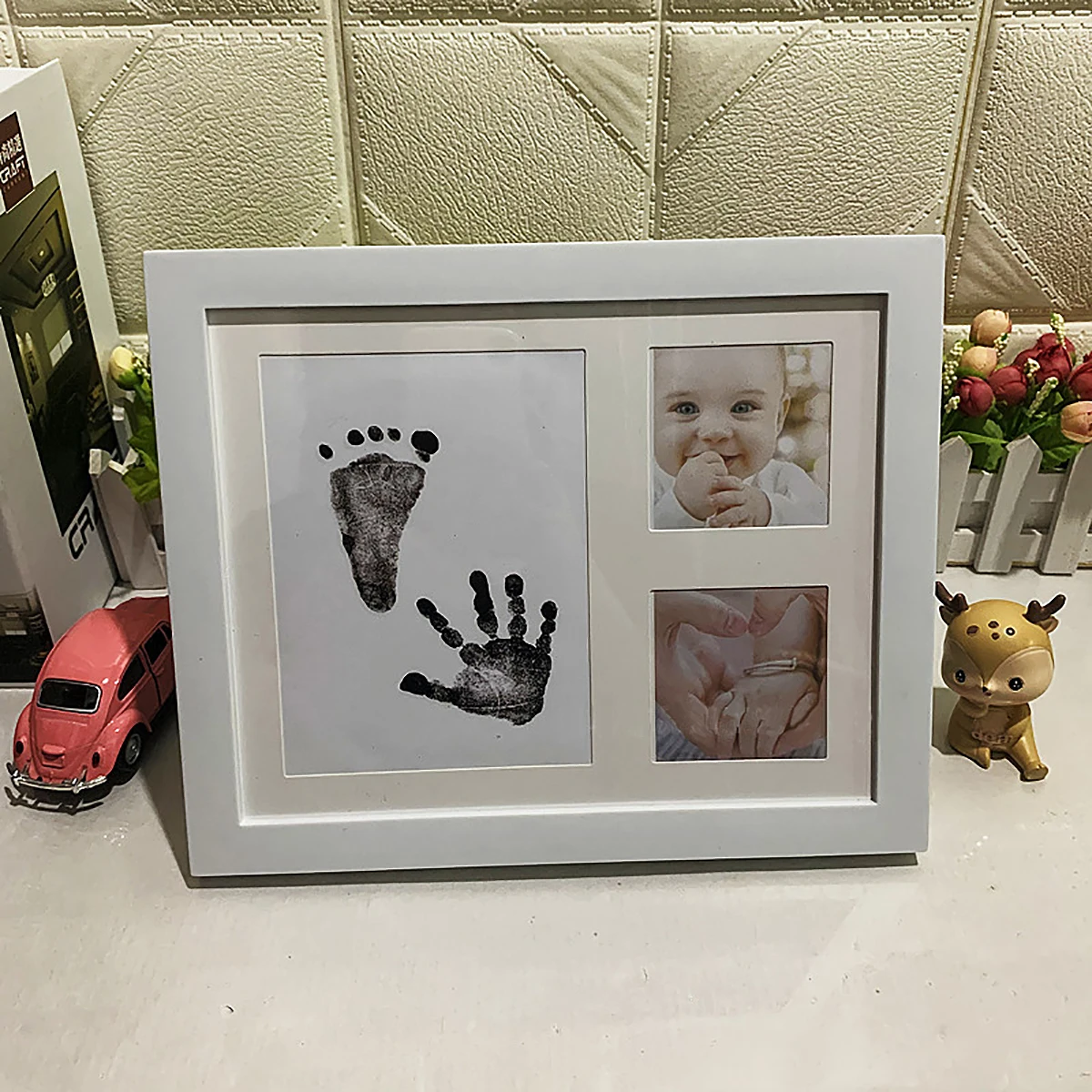 1PC Hand-foot print clay photo frame PP plastic creative baby growth record photo frame