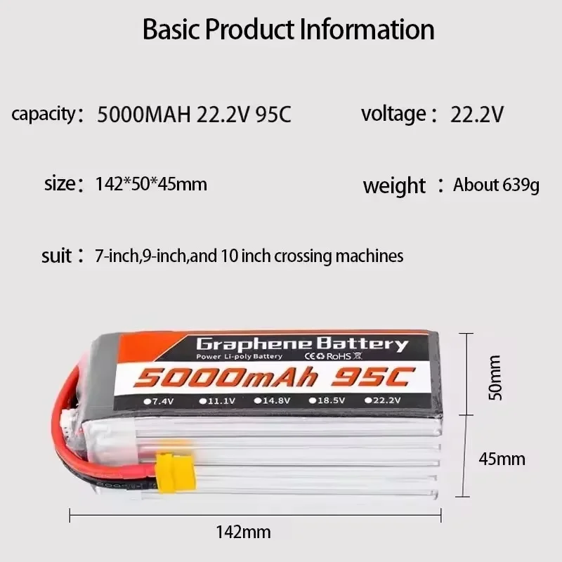 95C 22.2V 6S 5000mAh Lipo Battery with XT60/XT90/XT90S Plug for Quadcopter Airplane Car Truck 500 600 Helicopter Drone Battery