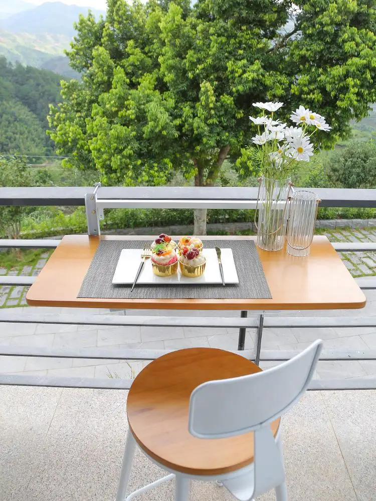 Balcony railing hanging table foldable lift terrace leisure home small bar table window sill guardrail book dining table