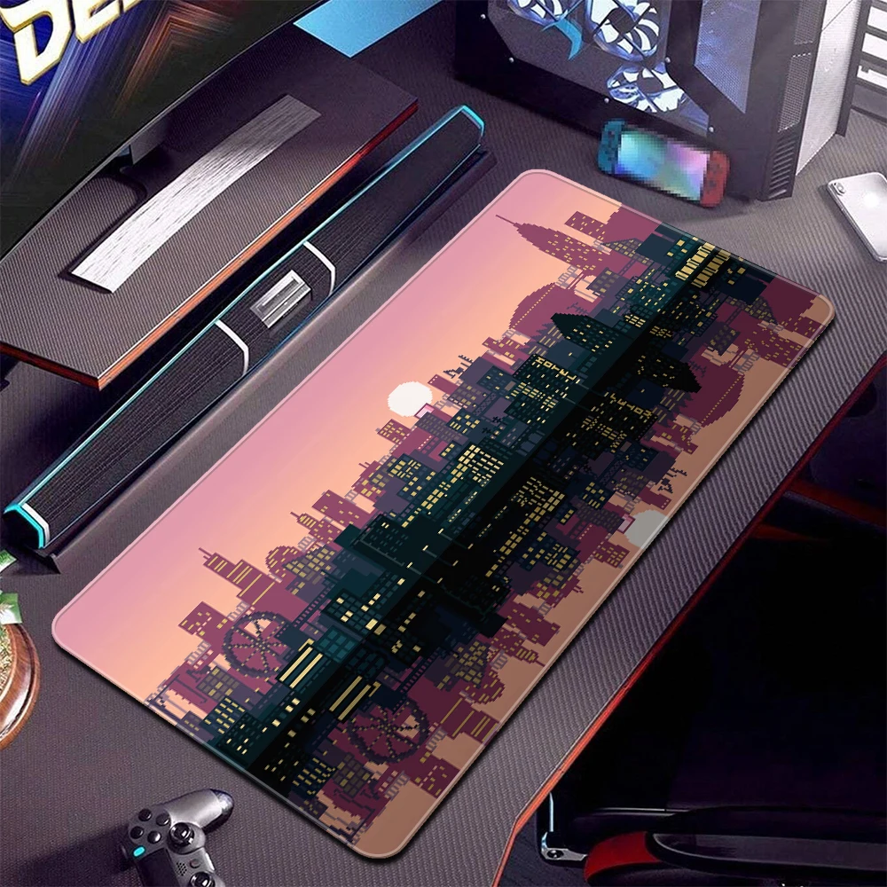 

900x400mm Mouse Pad Large Computer Gaming Mousepad Pixel Neon City Art Mouse Mat Game HD Print Keyboard Mat Laptop Desk Mats