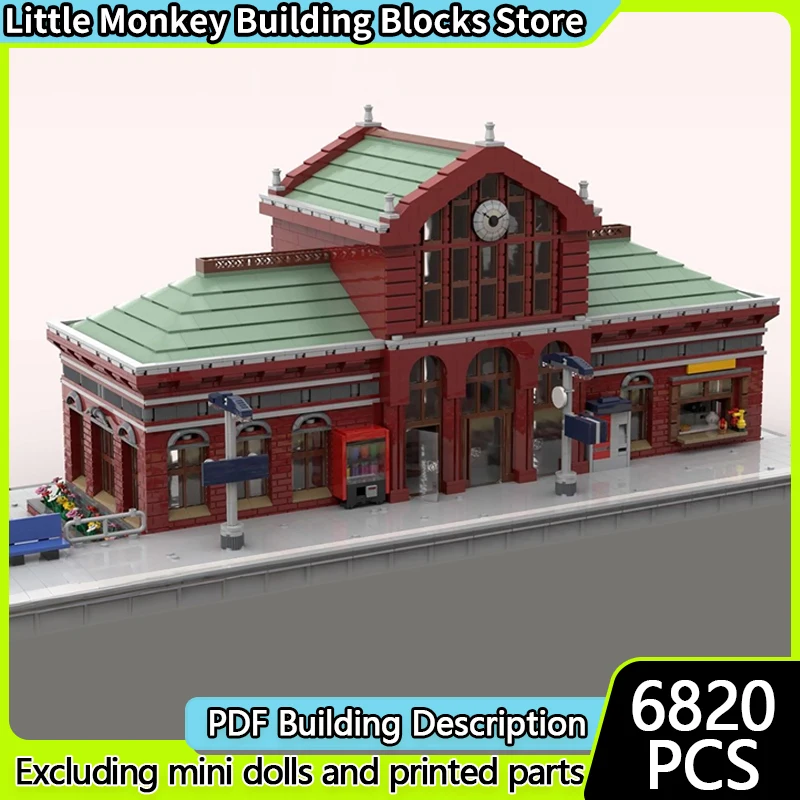

City Street View Model MOC Building Bricks Central Train Station Modular Technology Children Holiday Gifts Assemble Toys Suit