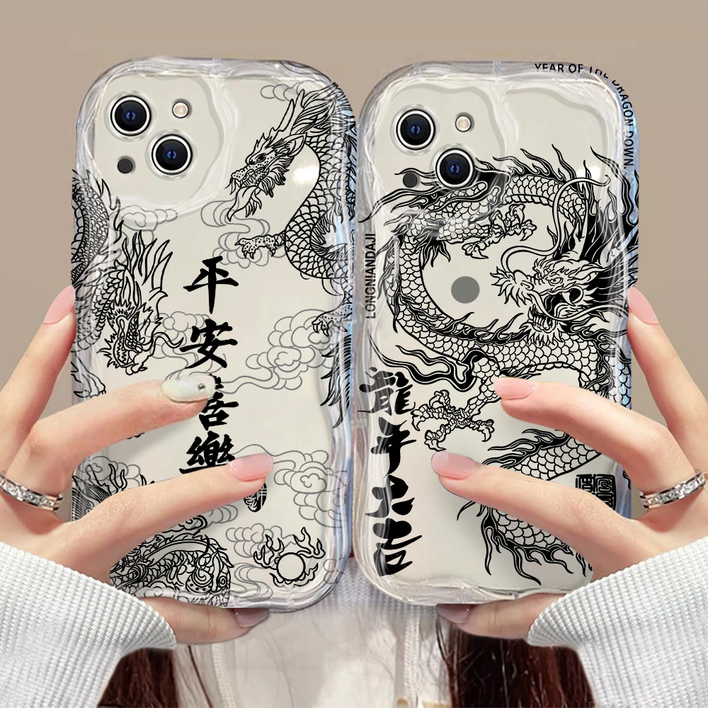 Trend Cute Chinese Dragon 3D Wave Case For iPhone 15 14 13 12 11 Pro Max Mini X XR XSMAX 8 7 6S Plus Soft Silicone Cover