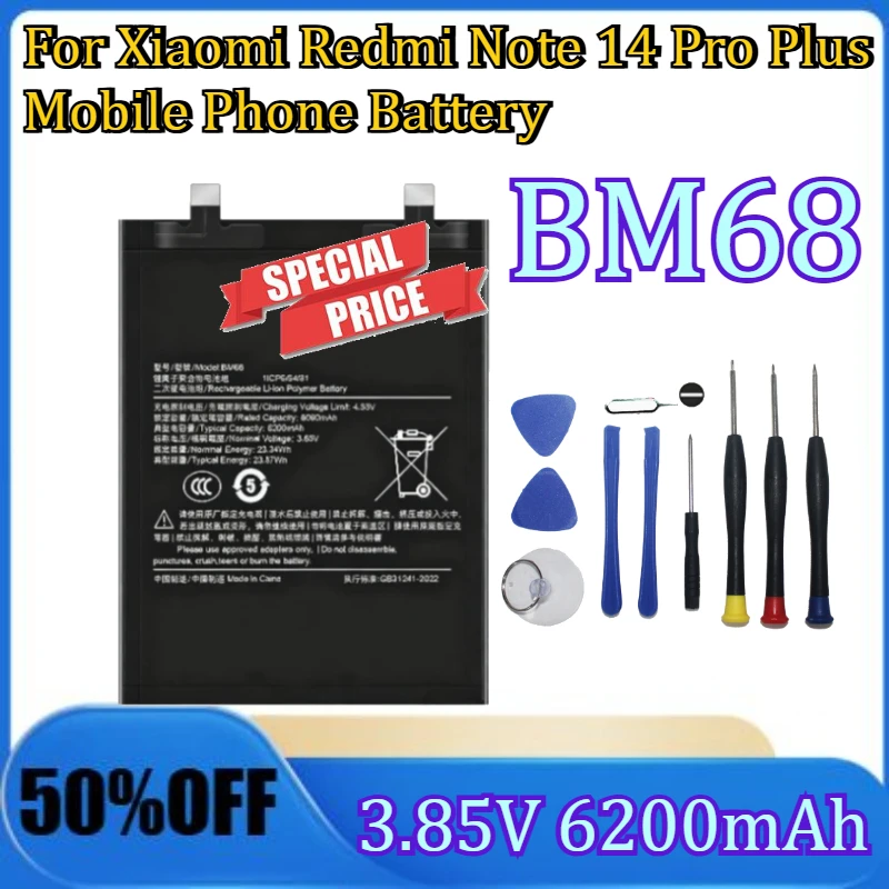 

For Xiaomi Redmi Note 14 Pro Plus Mobile Phone Battery New 3.85V 6200mAh BM68 High Quality Battery
