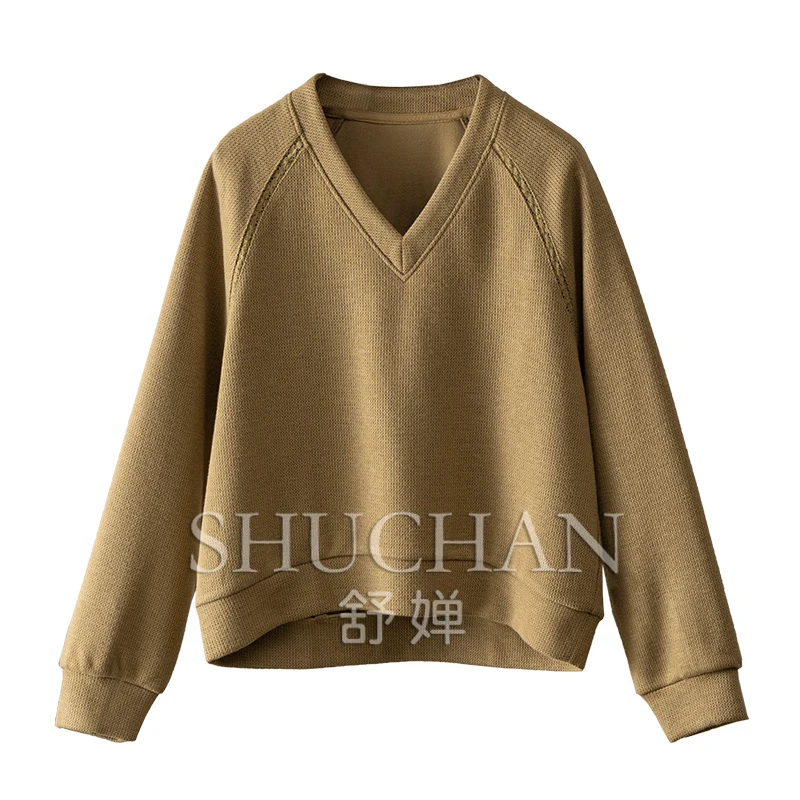 Casual Simple French V-neck Long-sleeved Sweatershirt Women Streetwear Women  Clothes for Women