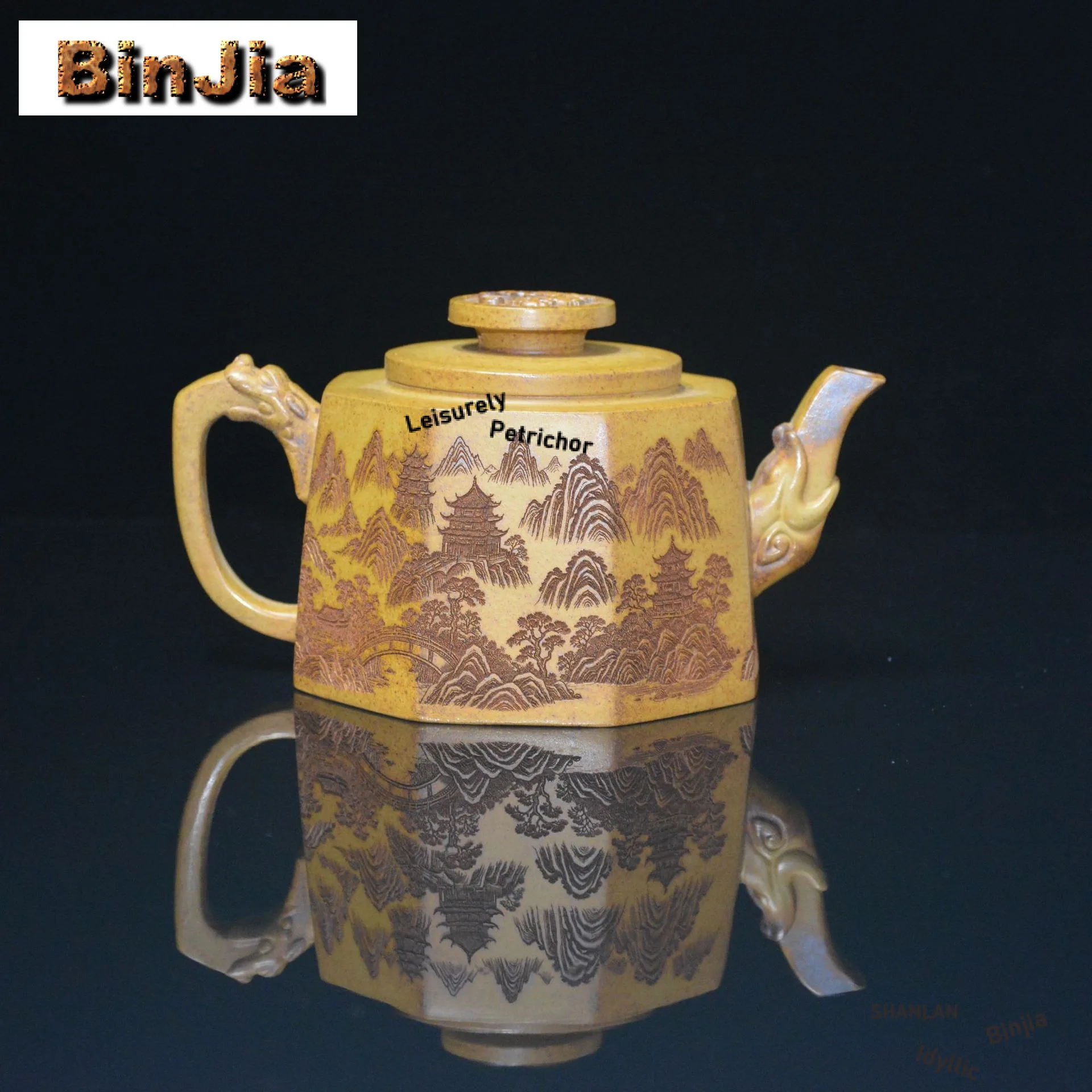 

380ml Retro Yixing Purple Clay Teapots Handmade Octagonal Well Bar Pot Raw Ore Wood-fired Section Mud Kettle Zisha Tea Set Cafes