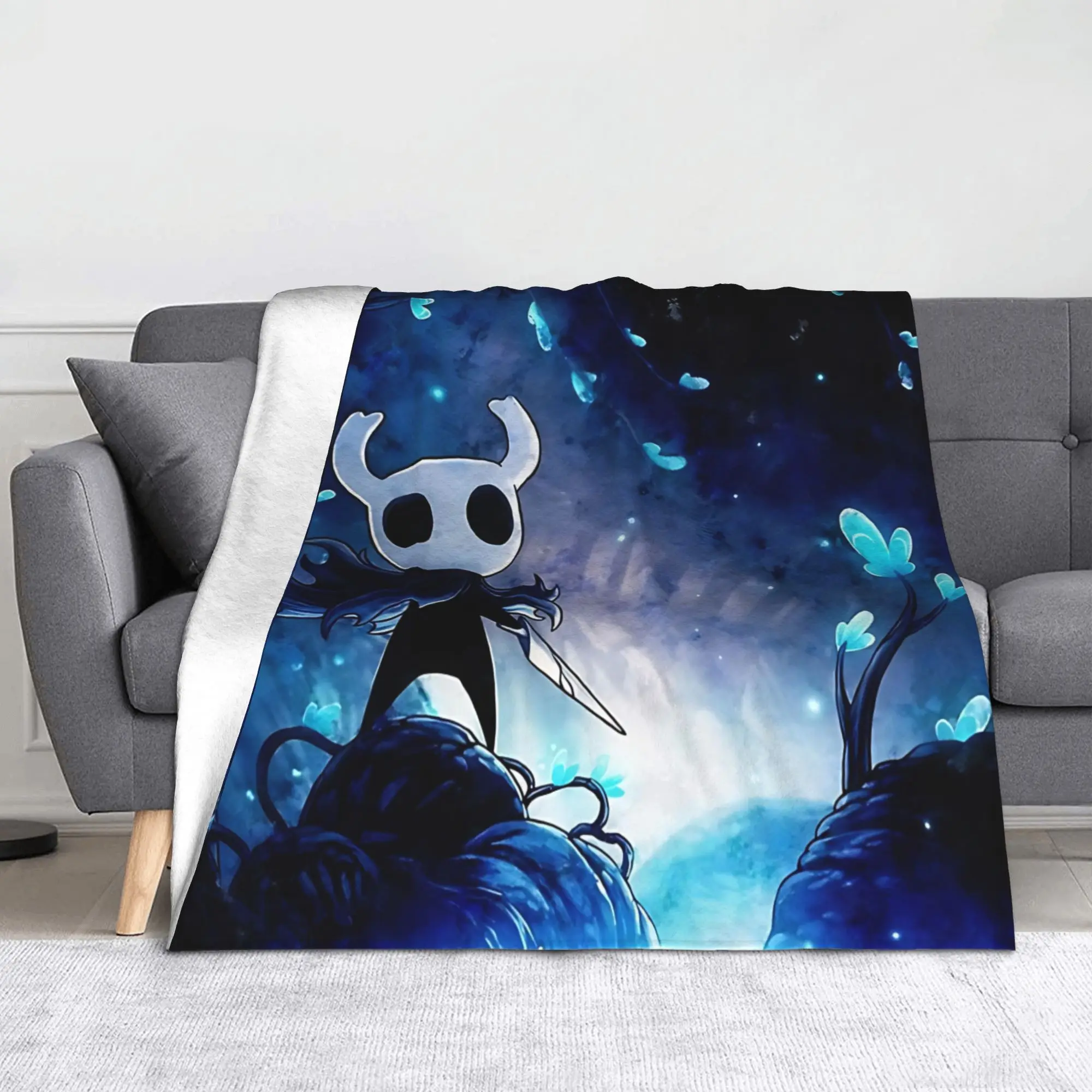 Hollow Knight Silksong Blanket Flannel Cartoon Lightweight Thin Throw Blanket for Outdoor Travel Bedspread