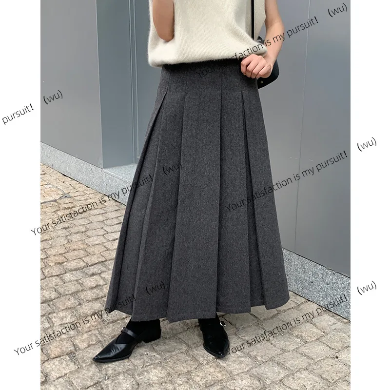 

Vintage pleated design high waist wool women's winter medium and long A-shaped skirt