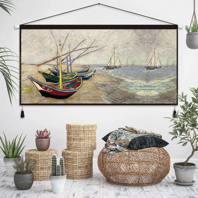 World Famous Painting Tapestry Living Tea Dining Room Sofa Background Wall Decoration Painting Oversized Fabric Hanging Painting