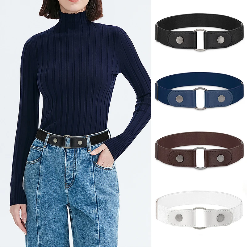 No Buckle Invisible Stretch Belt for Women Girls Jeans Pants Dress, Women's Adjustable Elastic Buckle-free No-show Waist Belt