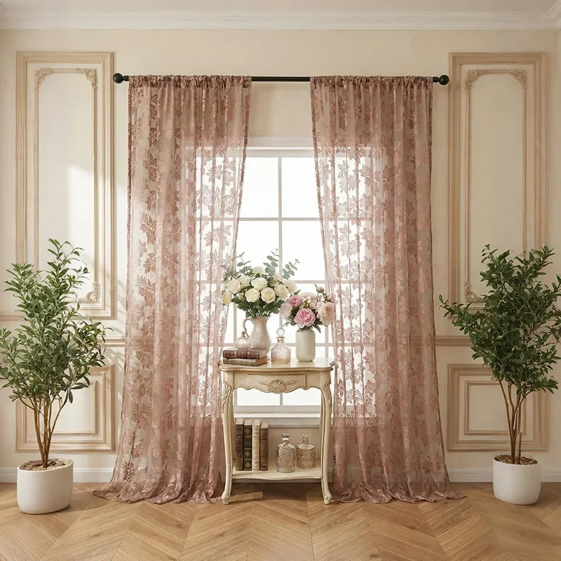 Rideaux Transparents en Dentelle Florale Douce, 2 Pièces, Voile Perforé Translucide, Rideaux de Protection Solaire pour Salon