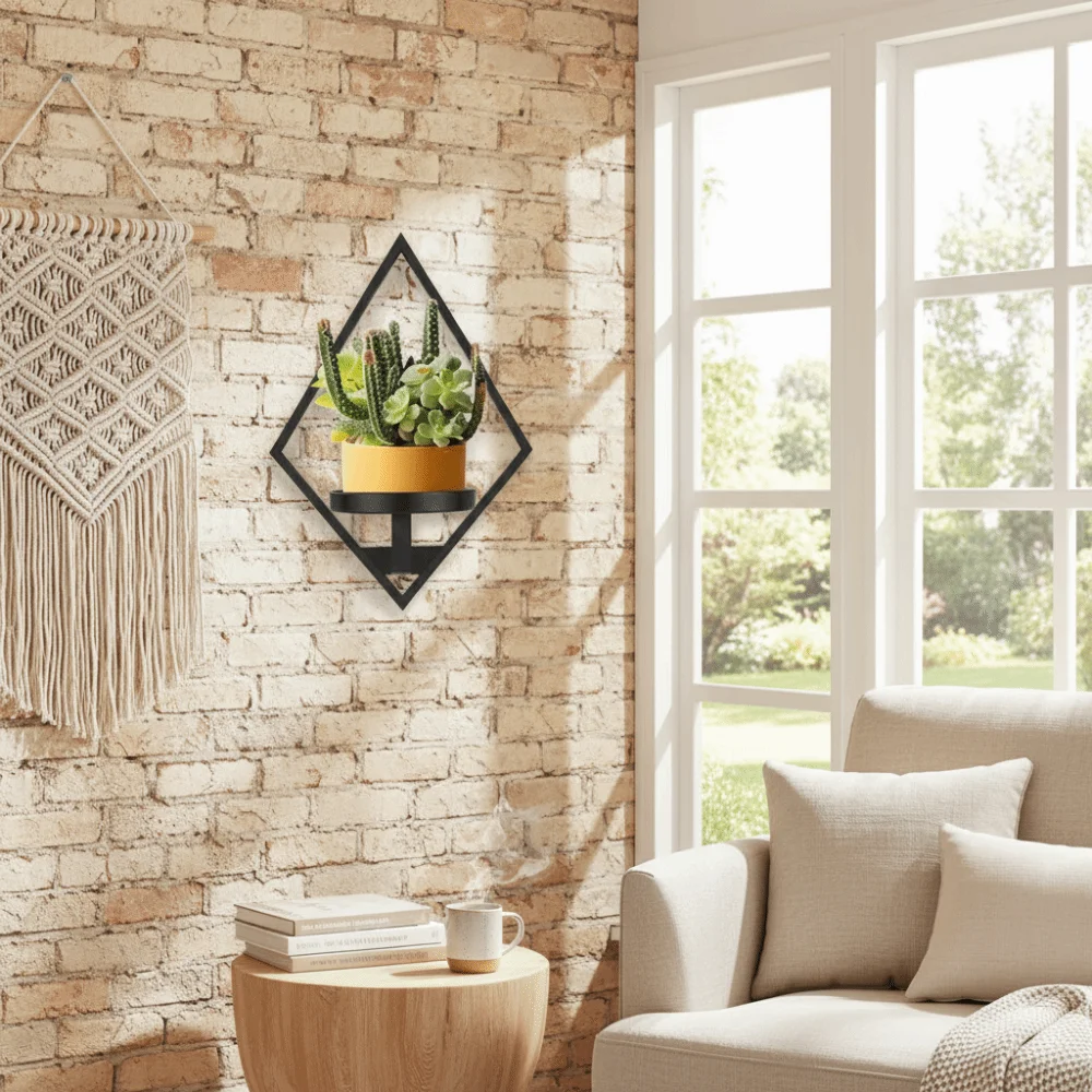 Sturdy Floating Metal Wall Plant Shelves Metal Easy-Mount Wall Plant Shelves Floating Desig Space Savingn Floating Plant Racks