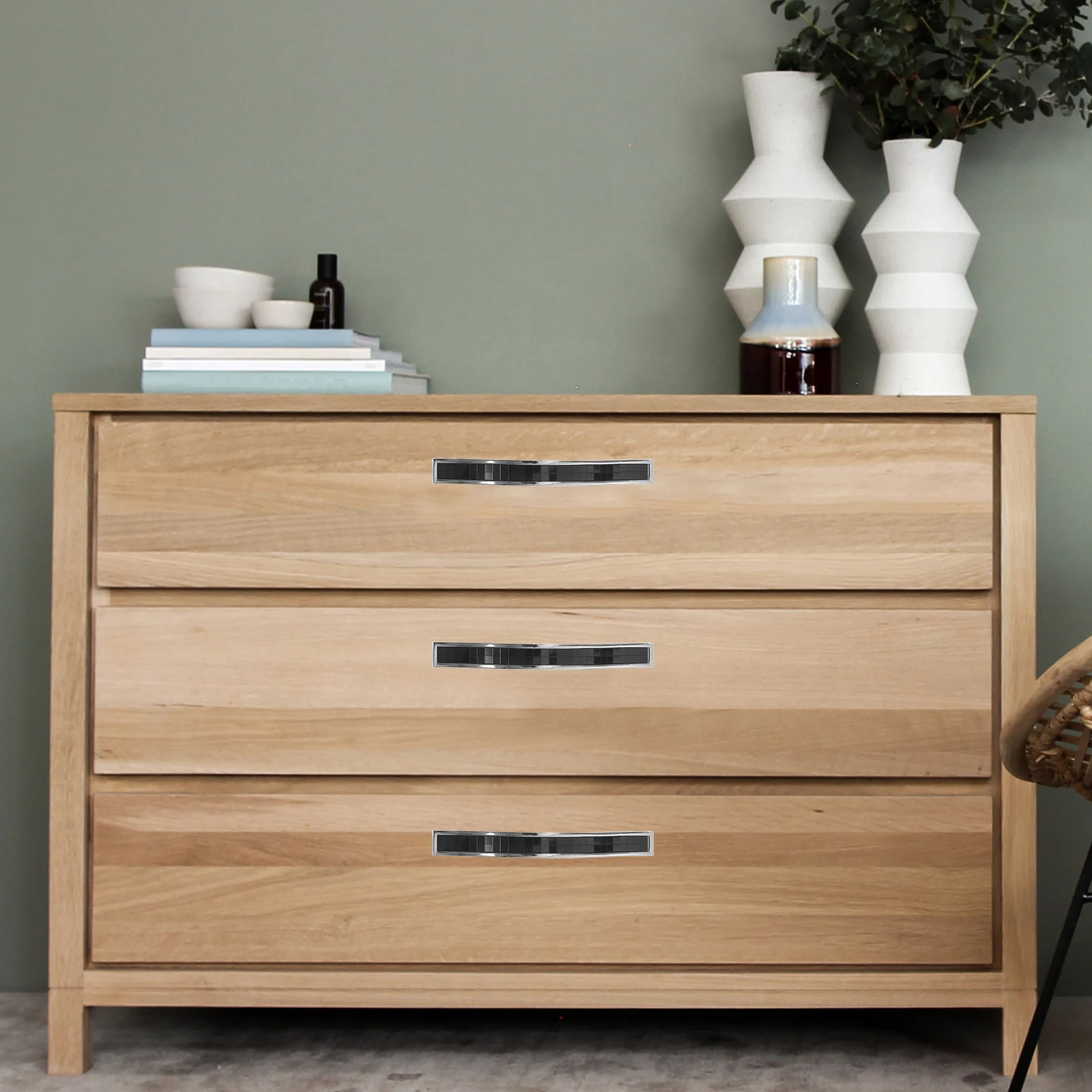 

6Pcs Classic Crystal Drawer Pulls Durable Kitchen Cabinet Handles Multipurpose Furniture Black Dresser Handles