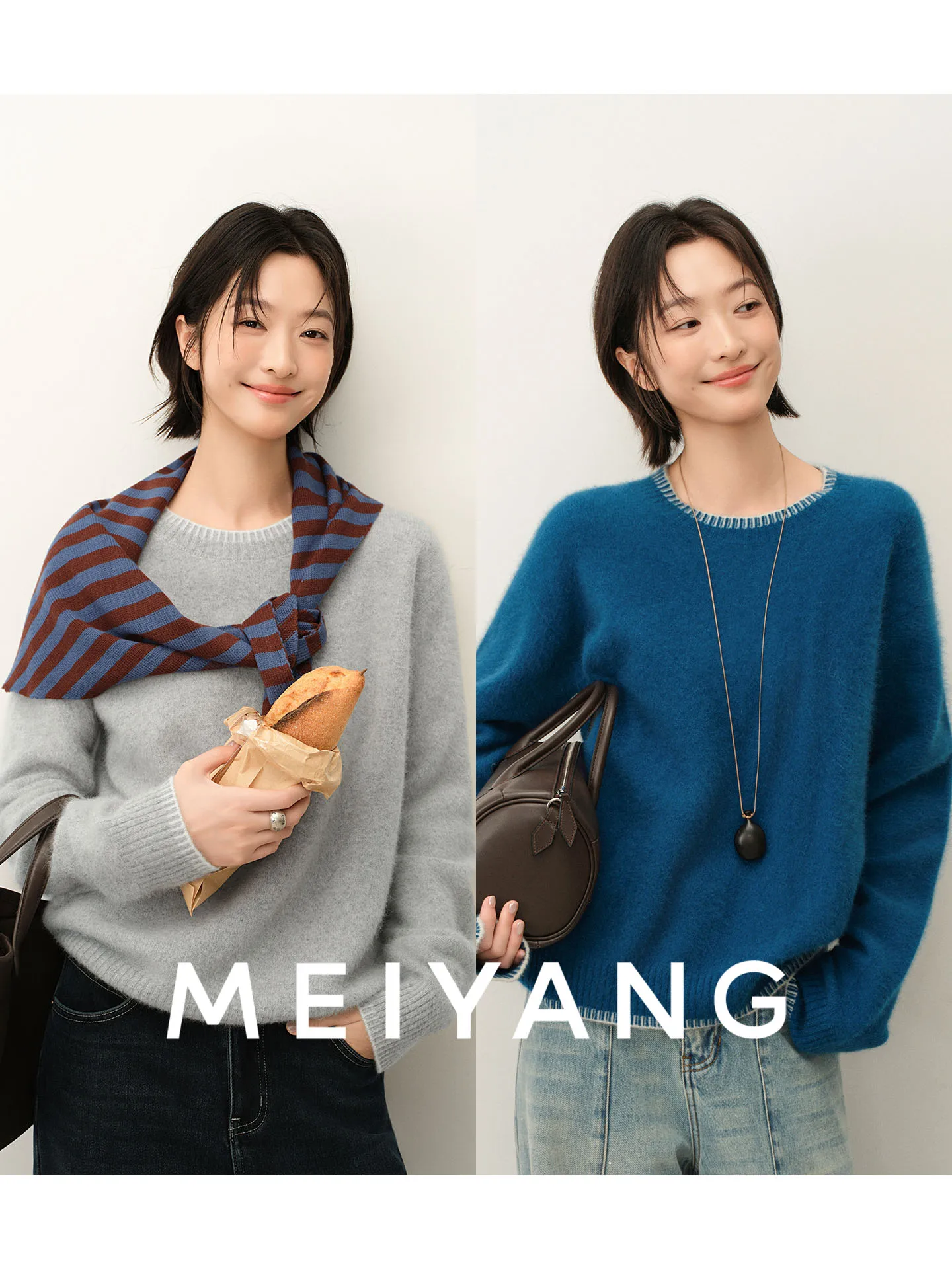 

Meiyang Simple Color Blo round Ne Knitwear Fur Woolen Women's Loose Fit Long Sve Sweater Commute Sle Knitted Top