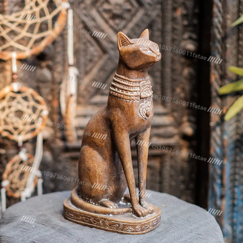 Egyptian Cat Retro Sculpture Ornament Lucky Cat Medieval Resin Decoration Living Room Entrance Decoration