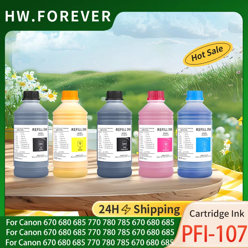 

Пигментные чернила PFI-107 102 104 PFI107 1000 мл для принтеров Canon iPF500 700 710 650 655 iPF670 iPF680 iPF685 iPF770 iPF780 iPF785