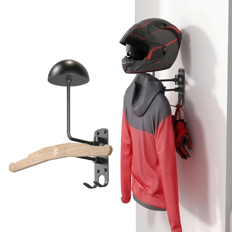 180° Motorbike Helmets Rack, Rotations Metal Helmets Holder Wall Mount, Helmets Holder Helmets Hanger for Coat Hat