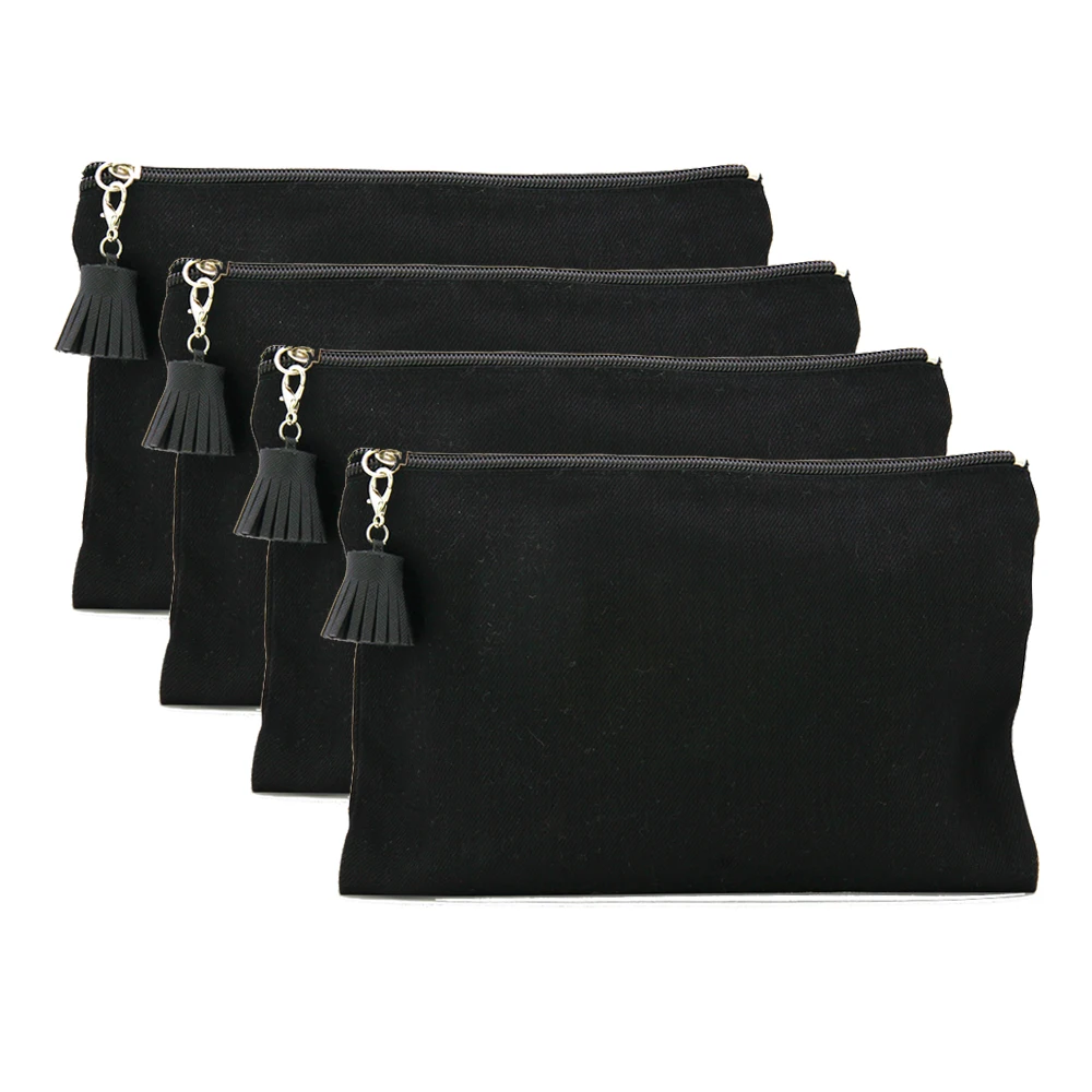 Bolso de mano de lona de algodón natural liso, bolsa de aseo de viaje personalizada, 4 piezas, 16oz