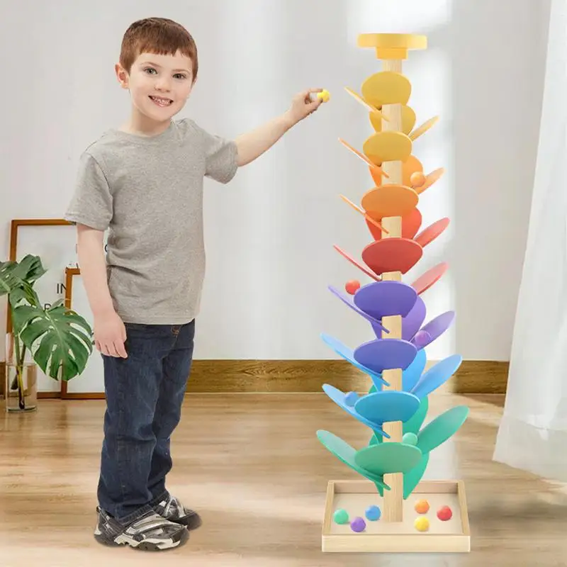 Ball Drop Toy Marble Ball Run Learning Game Wooden Early Education Color Cognition Toy STEM Music Integration Learning Playtime