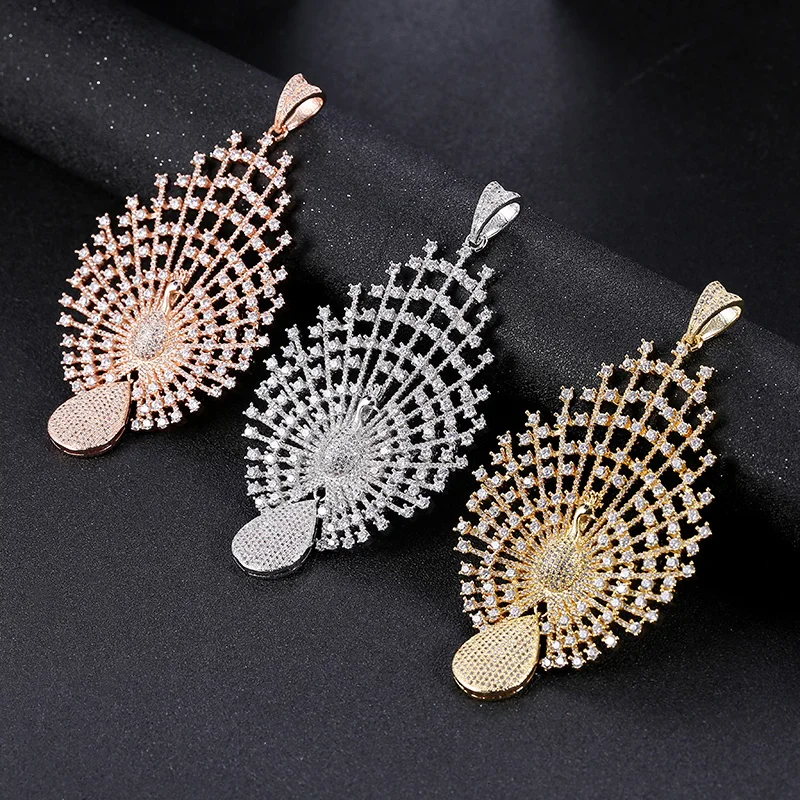 Juya Handmade Luxury Micro Pave Zircon Decoration Peacock Connector Pendants For DIY Women Pearls Gems Wedding Necklace Making