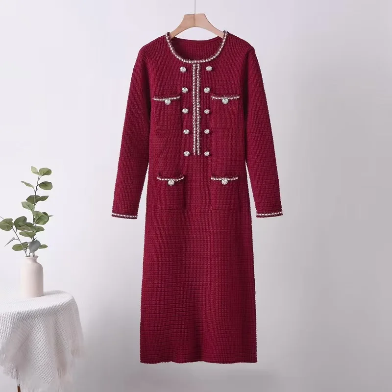 فستان محبوك أنيق جديد تصميم كوري تريكو سترة برقبة دائرية فيستدوس خريف شتاء فساتين نسائية أنيقة بأكمام طويلة #3