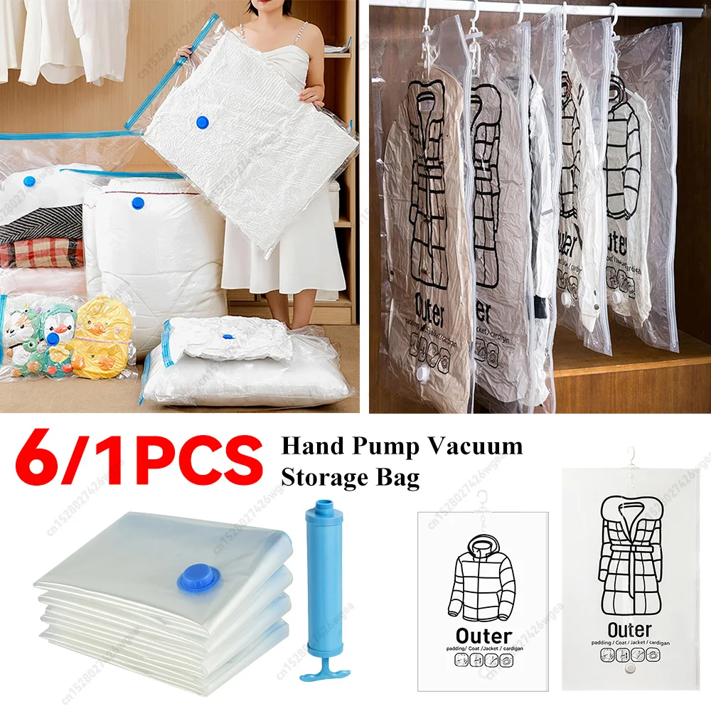 6/1 stücke Hand Pumpe Vakuum Lagerung Tasche Kleiderschrank Staubdicht Mantel Organizer Taschen Kleidung Unten Jacke Kissen Falten Kompression Tasche