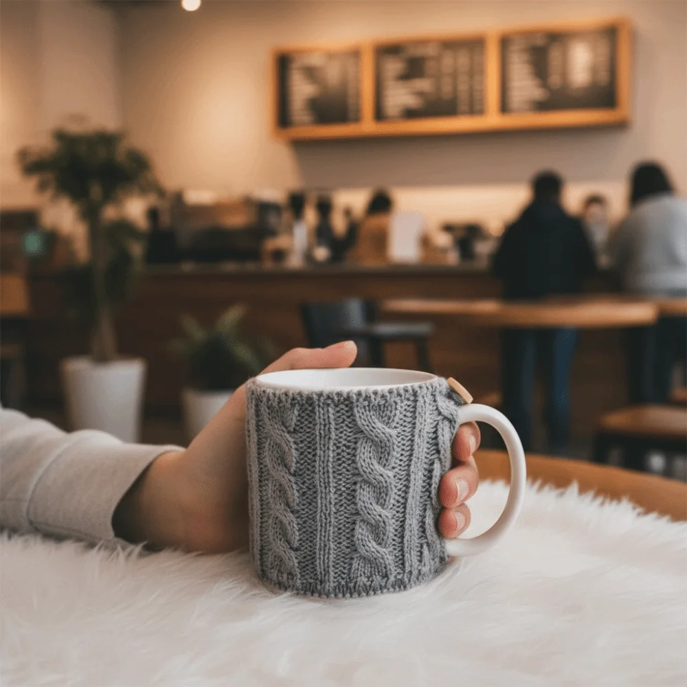 

4PCS/SET Warm Knitted Coffee Mug Cover Heat-proof Washable Insulated Cup Sleeve Handmade Stretchable Heat Retention Sleeve