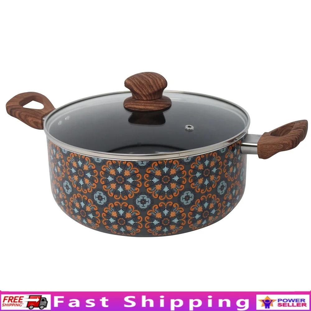 

Алюминиевая голландская духовка 4,8qt, керамическая посуда с антипригарным покрытием, стеклянная крышка, деревянные ручки, идеальные супы, раковины, соусы, легко чистится