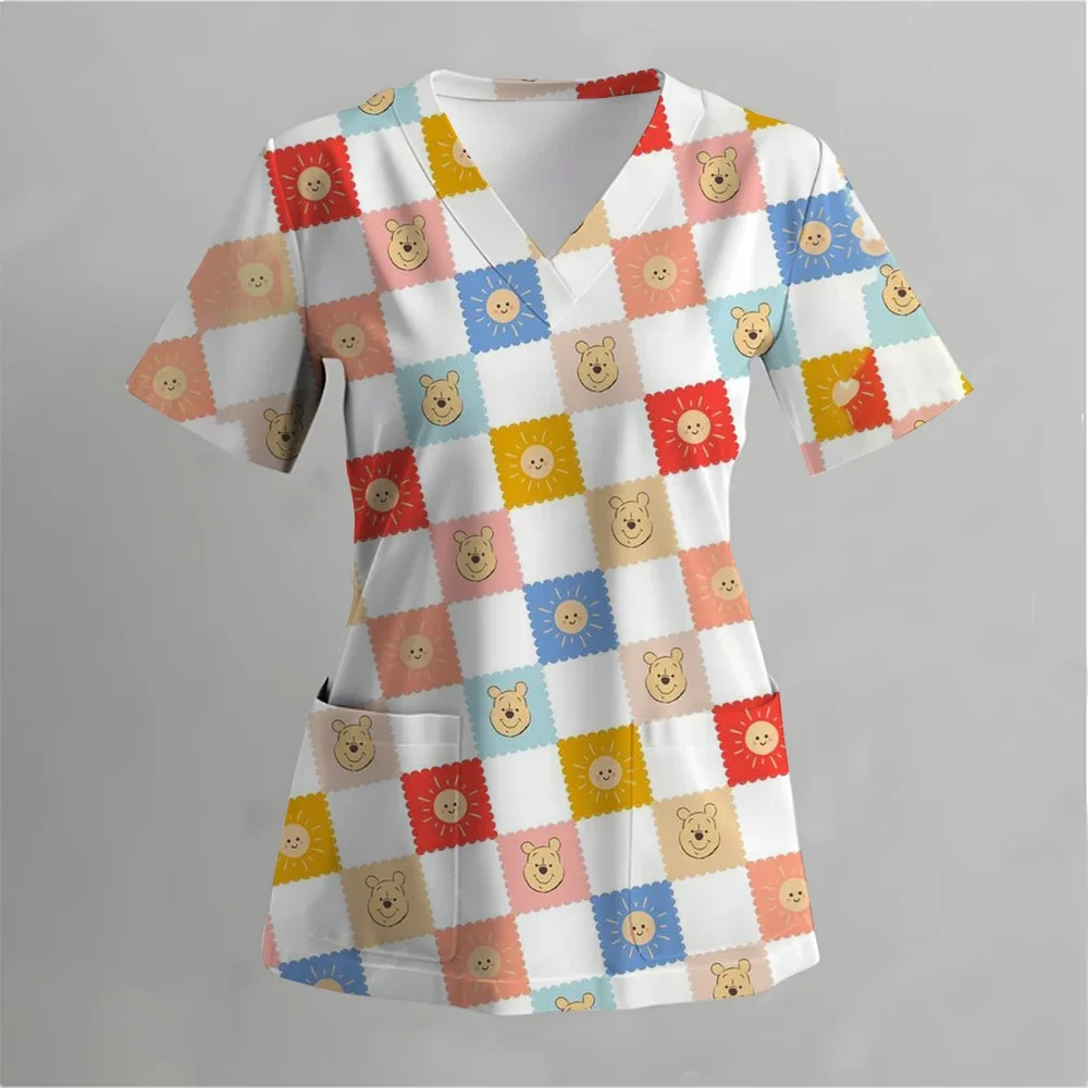 Uniforme d'infirmière imprimé Disney Donald Duck Winnie l'ourson, gommages de soins de santé de poche, chemise de travail pour personnel de soins infirmiers