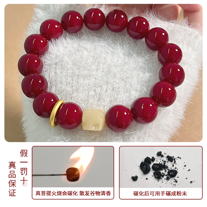 Bodhi Root round Beads Bracelet Red Lucky Cinnabar for Bodhi Bracelet Crafts Buddha Beads Rosary Pliable Temperament Men and Wom