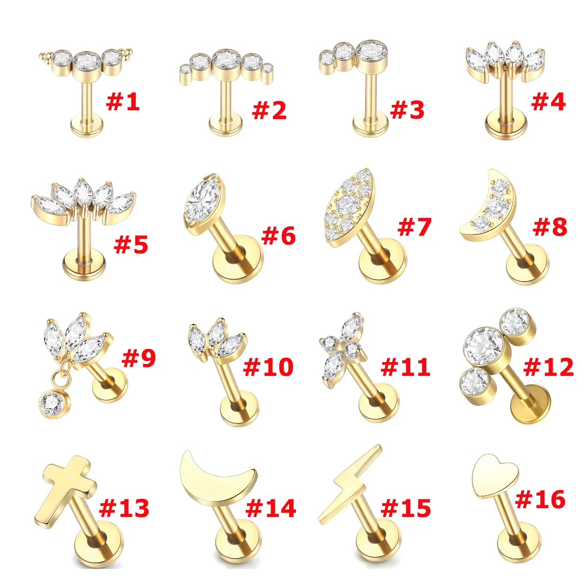 1pcs Titanium Piercing Cubic Zircon Stud Earring 16G Internally Threaded Labret Lip Studs Tragus Helix Piercing Body Jewelry