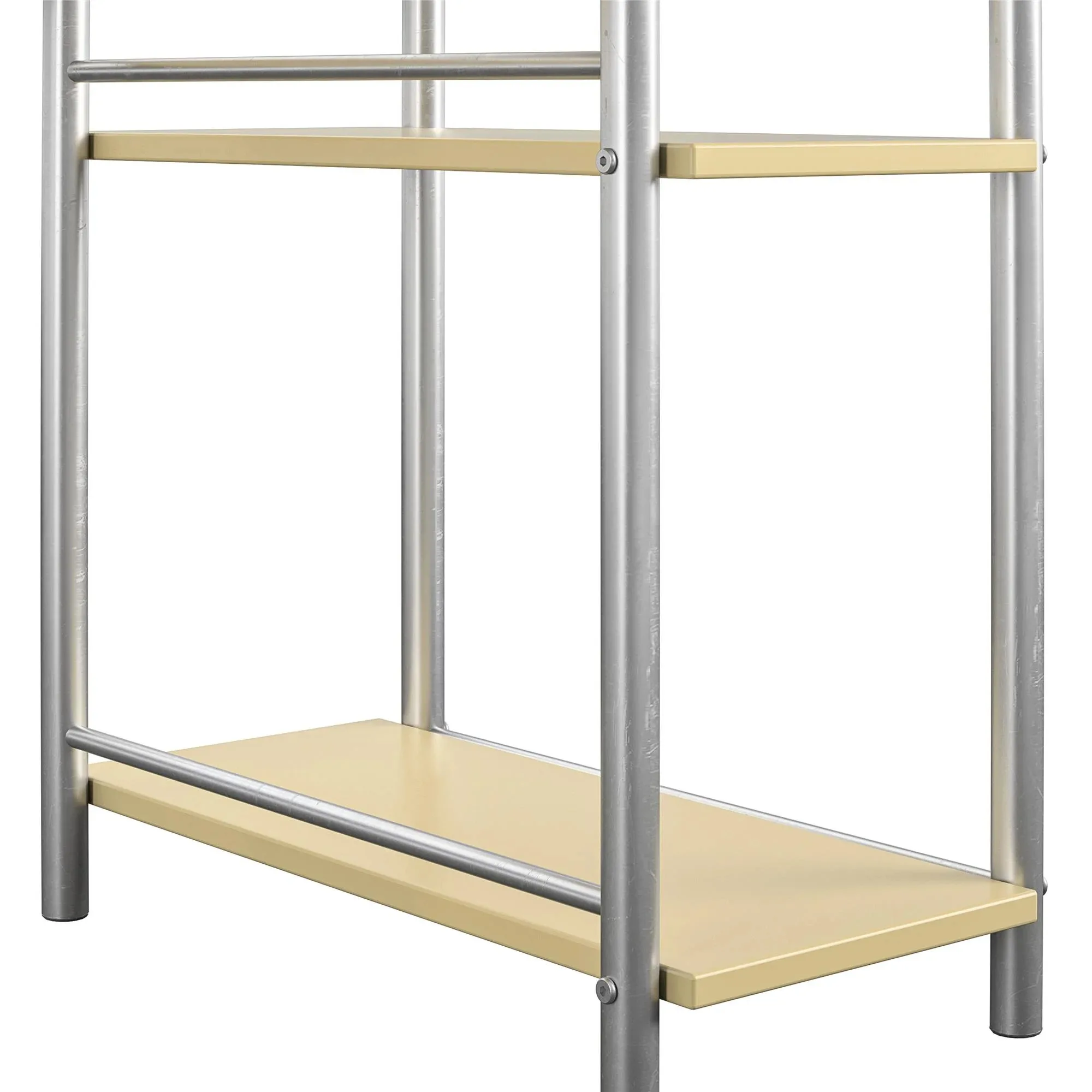 Einfacher Computertisch aus Metall für Studenten, Gelb, Mittelregal ist abnehmbar, um Ihre CPU zu Hause, wenn benötigt wird