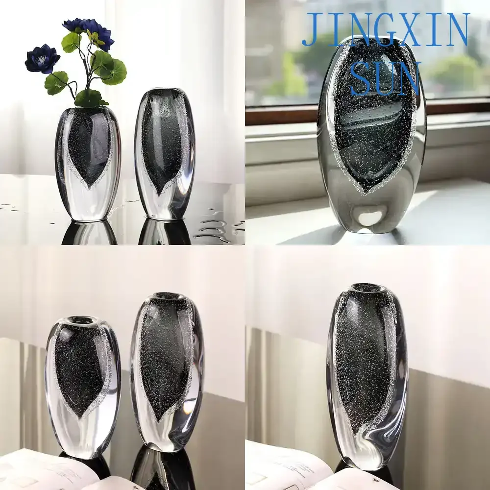 Modern Minimalist Glazed Glass Vase for Living Room Desktop Decoration Creative Flower Arrangement Model Room Soft Decor for