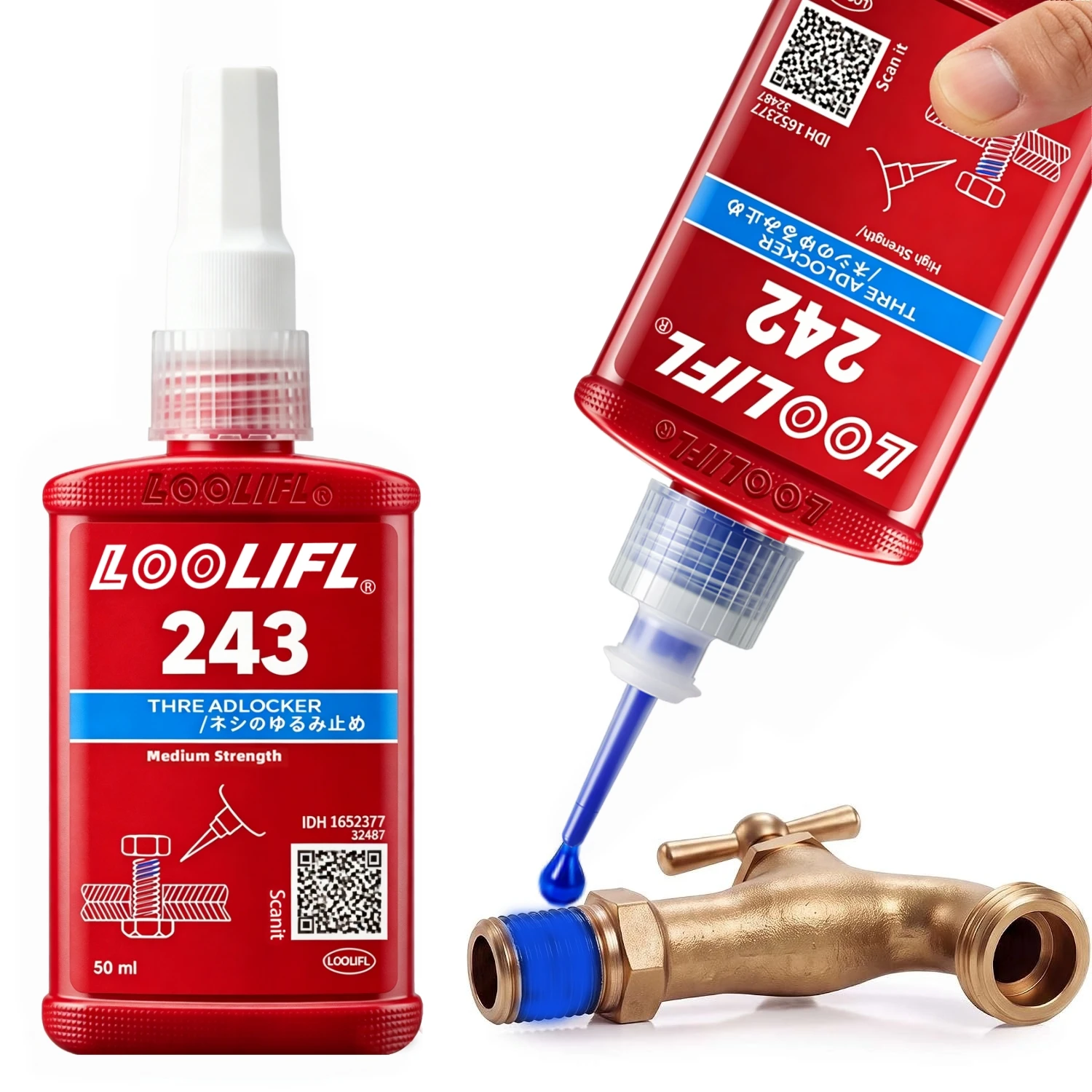 Loolifl 222 242 243 50ml, adesivo anaeróbico para fixação de parafusos, selante antivibração, removível com ferramentas manuais, adequado para reparos em tubulações, automóveis, equipamentos elétricos e mecânicos, resistente à corrosão e à fuga de líquidos.