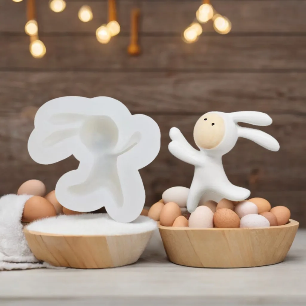 عيد الفصح الكرتون أرنب شمعة قالب من السيليكون DIY لطيف تصميم أرنب قطارة قالب الجص #4