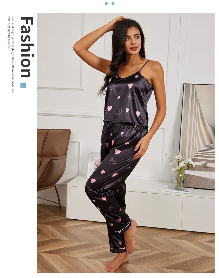 Damen Hauskleidung sexy V-Ausschnitt Pyjama Seide Pyjama Set Nachtwäsche Satin Cami Weste mit Hose Pyjama 2 Stück Sets Lounge wear – Detail 9