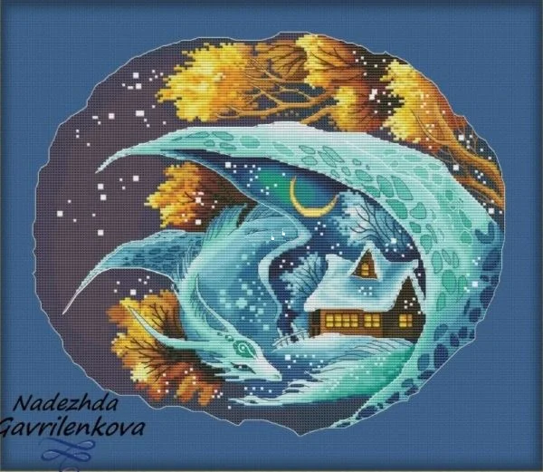 

Зимний дракон 42-37 DIY игольная работа Набор для вышивки крестом Набор для вышивки крестом 28ct 14ct 32ct Metallic aida