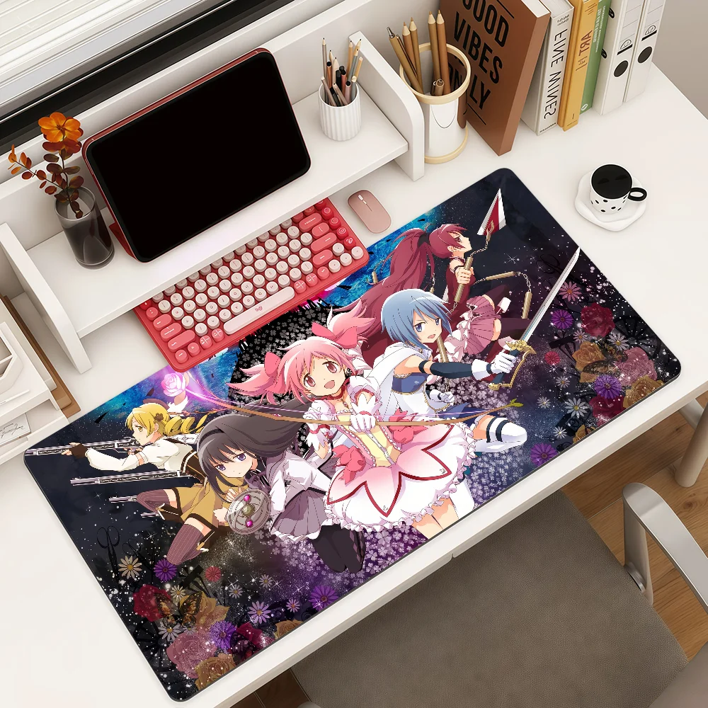 P-Puella M-Magi M-Madoka M-Magica Mouse Pad Large Non-Slip Waterproof Mat Stitched Edge Keyboard Pad for Gaming Daily Office